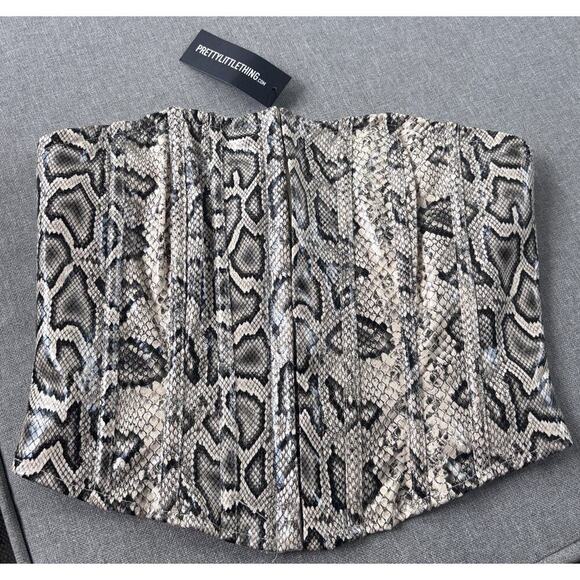 NWT Pretty Little Thing Snake Skin Corset Bustier Crop Top Y2K Sz 2 - Picture 1 of 6
